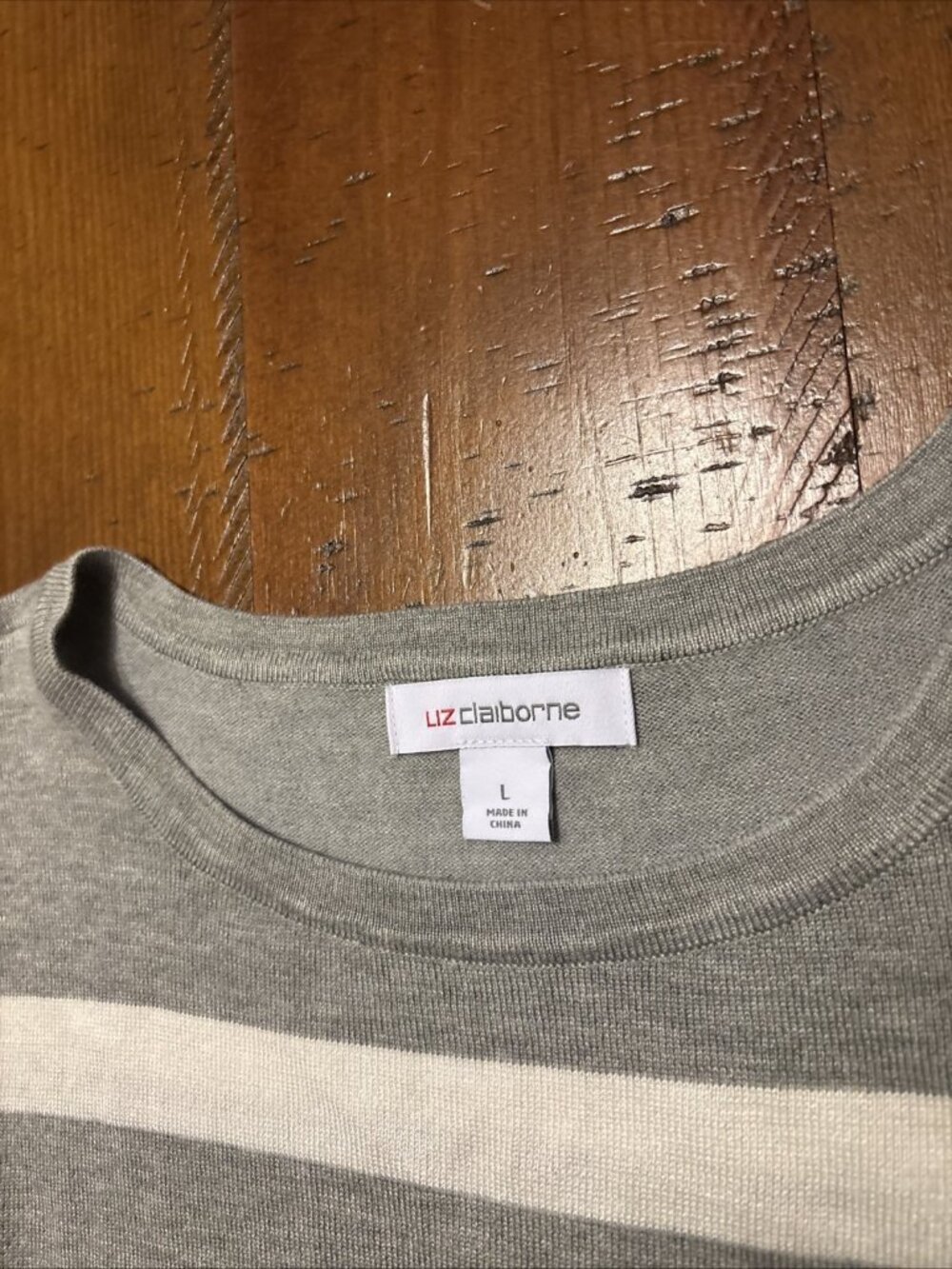 Liz Claiborne Gray & White Thin Fall Sweater Size Large NWT 3/4 Sleeves - Picture 4 of 7